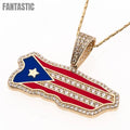 14K Gold CZ Puerto Rico Map Flag Pendant